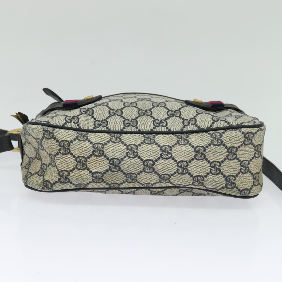 GUCCI GG Supreme Sherry Line Bag PVC Navy Gold Red 904 02 049 Auth 116288
