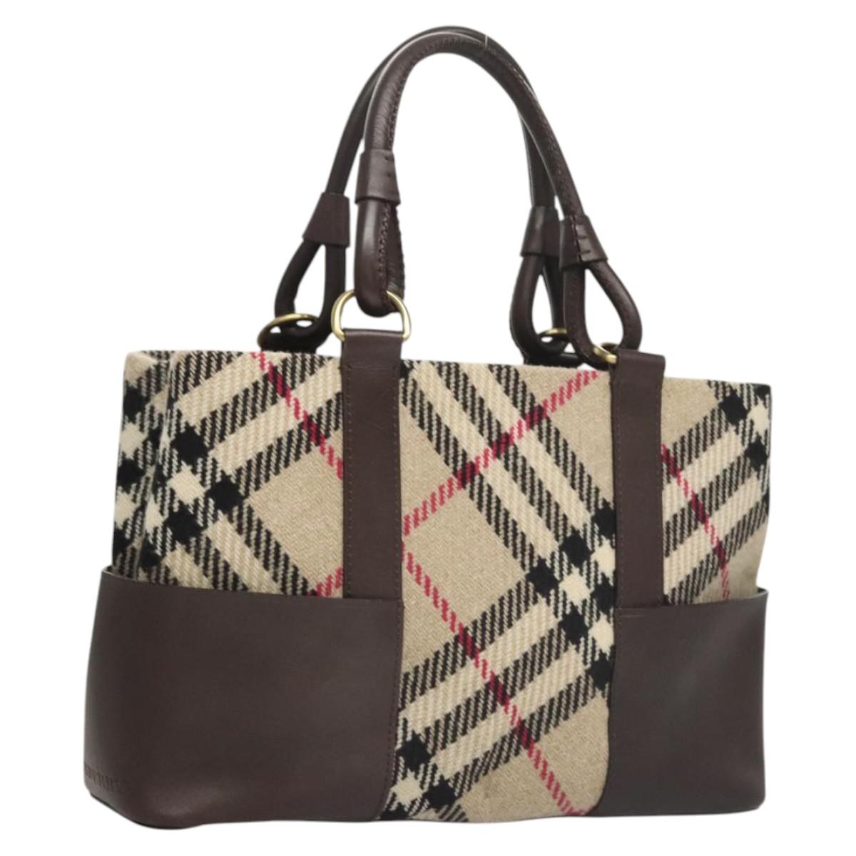 BURBERRY Nova Check Tote Bag Wool Beige Gold Auth 116293