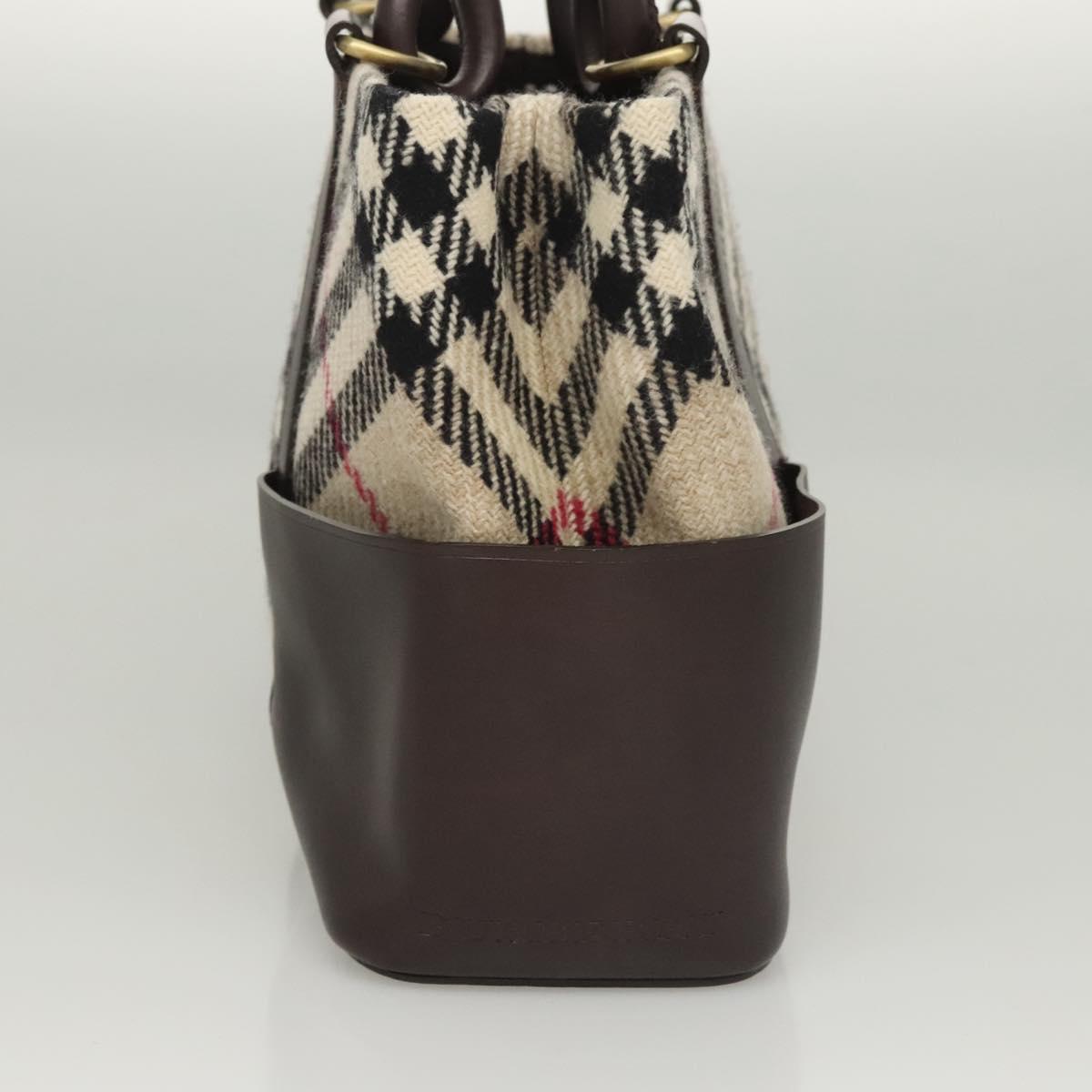 BURBERRY Nova Check Tote Bag Wool Beige Gold Auth 116293