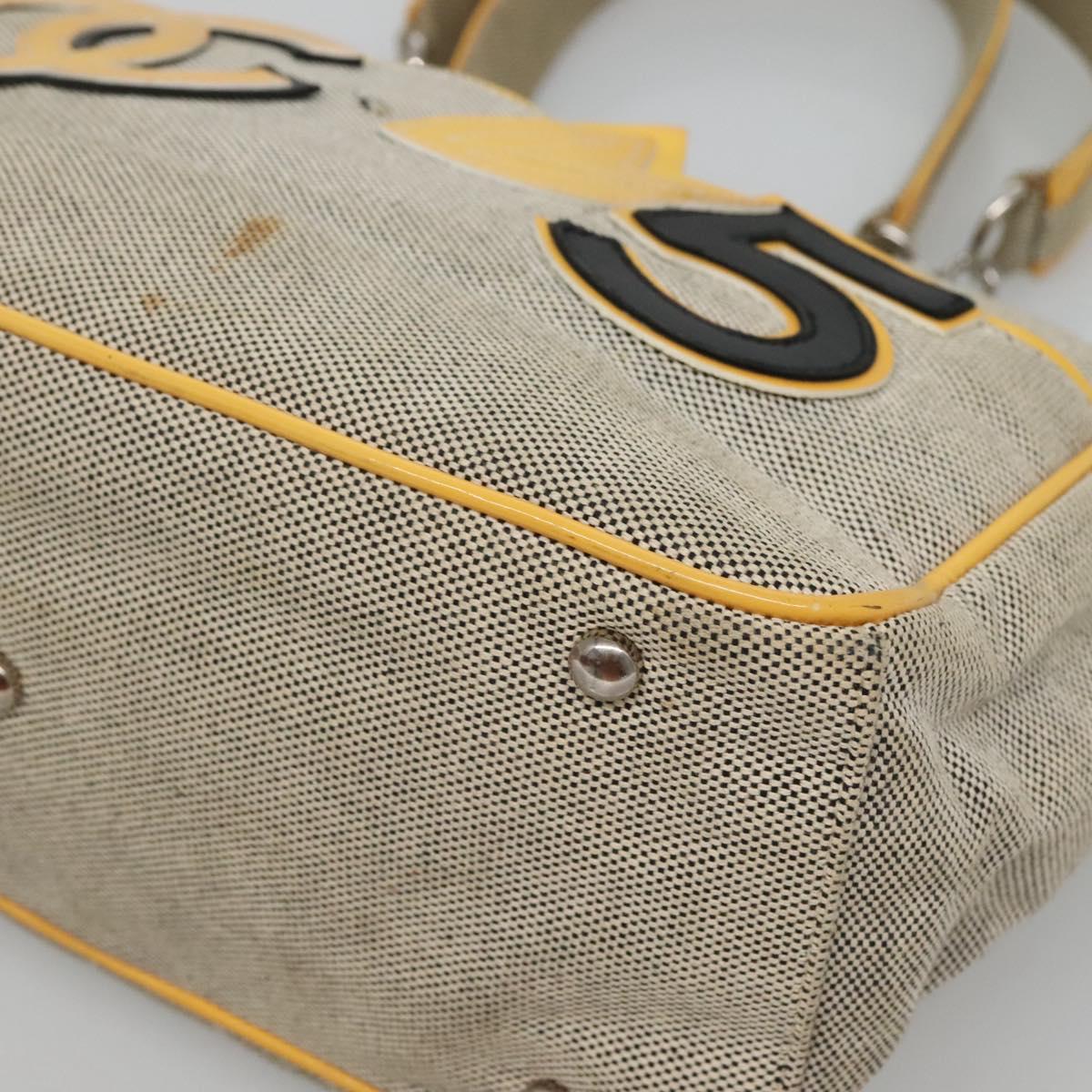 CHANEL Choco Bar Tote Bag Canvas Beige Yellow CC Auth 116301