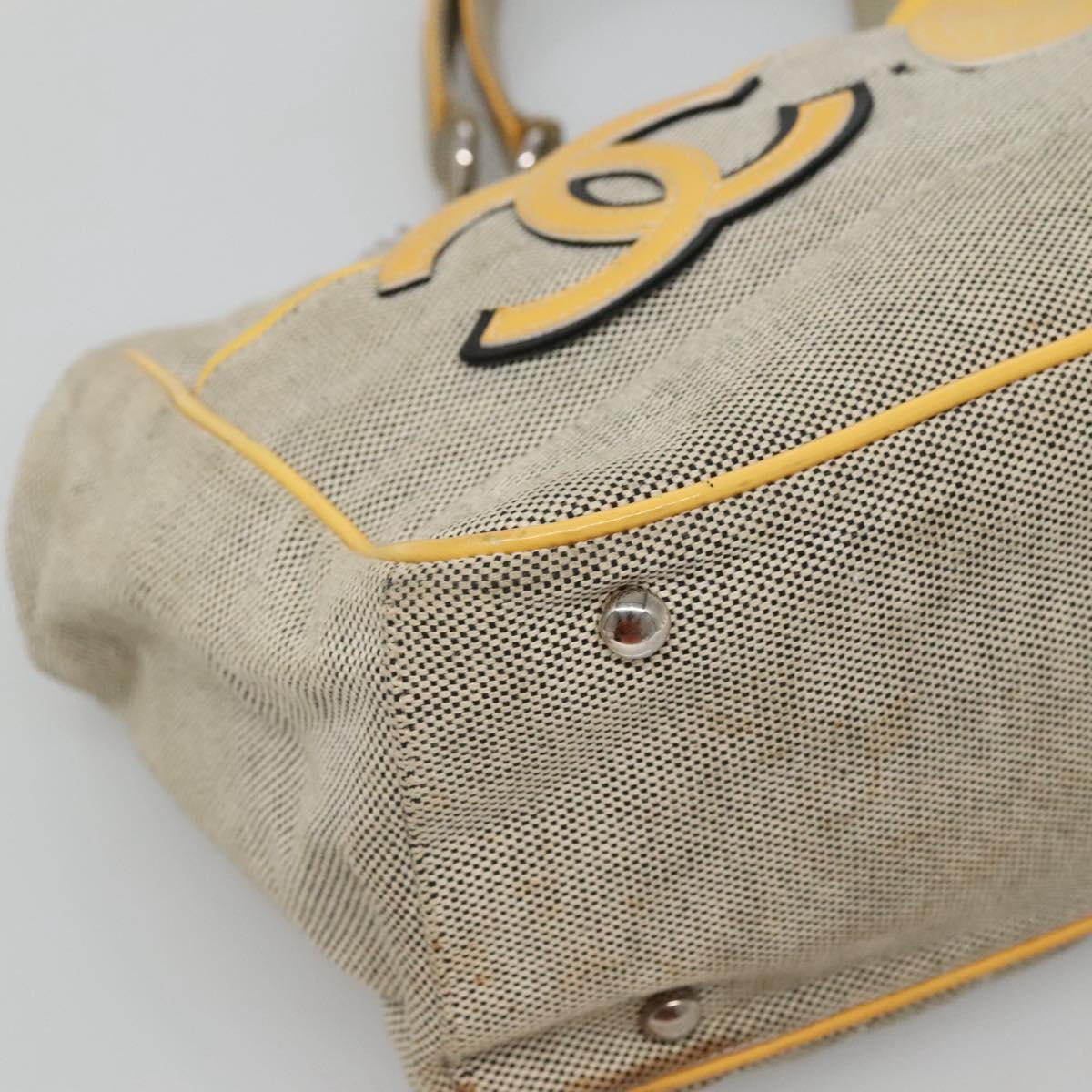 CHANEL Choco Bar Tote Bag Canvas Beige Yellow CC Auth 116301