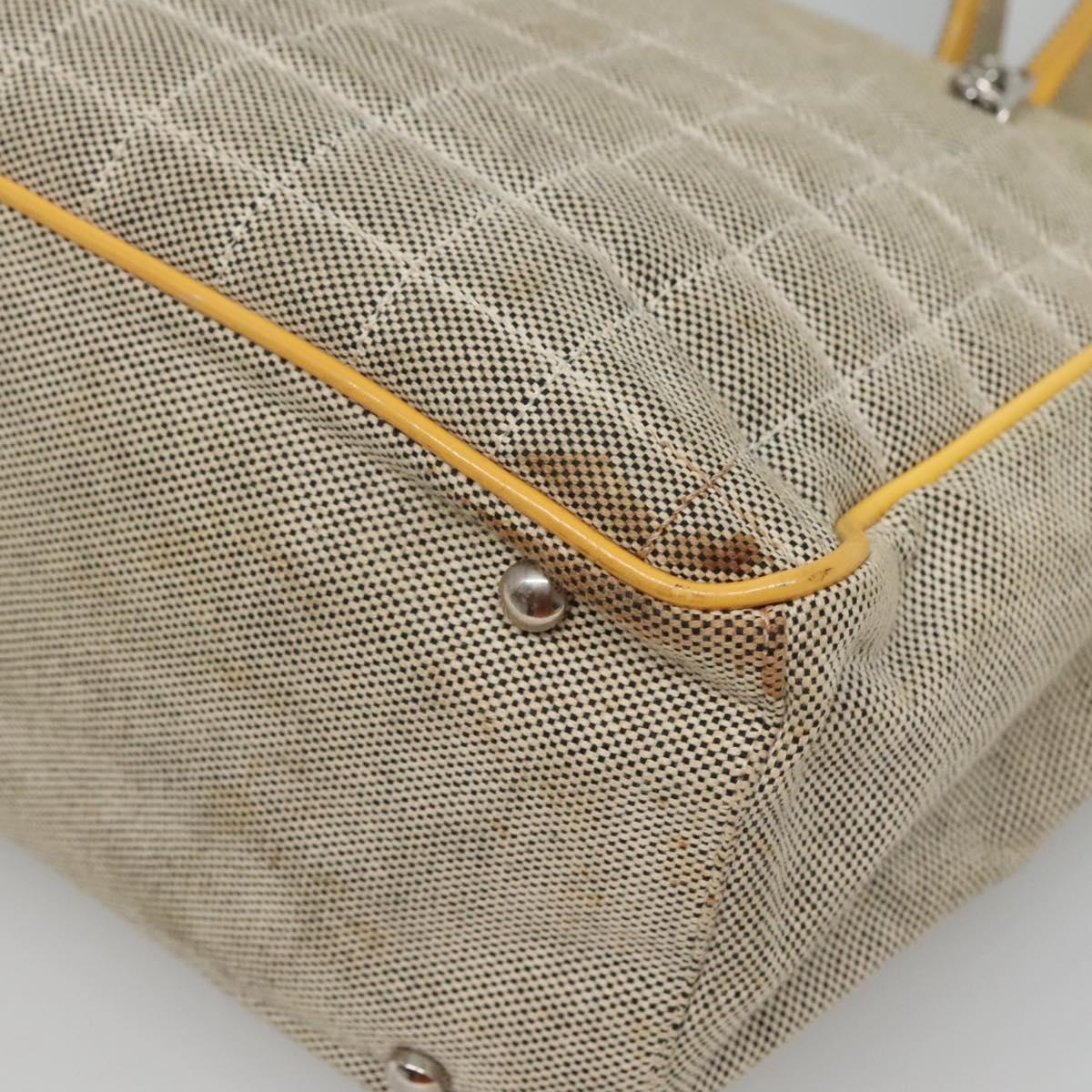 CHANEL Choco Bar Tote Bag Canvas Beige Yellow CC Auth 116301