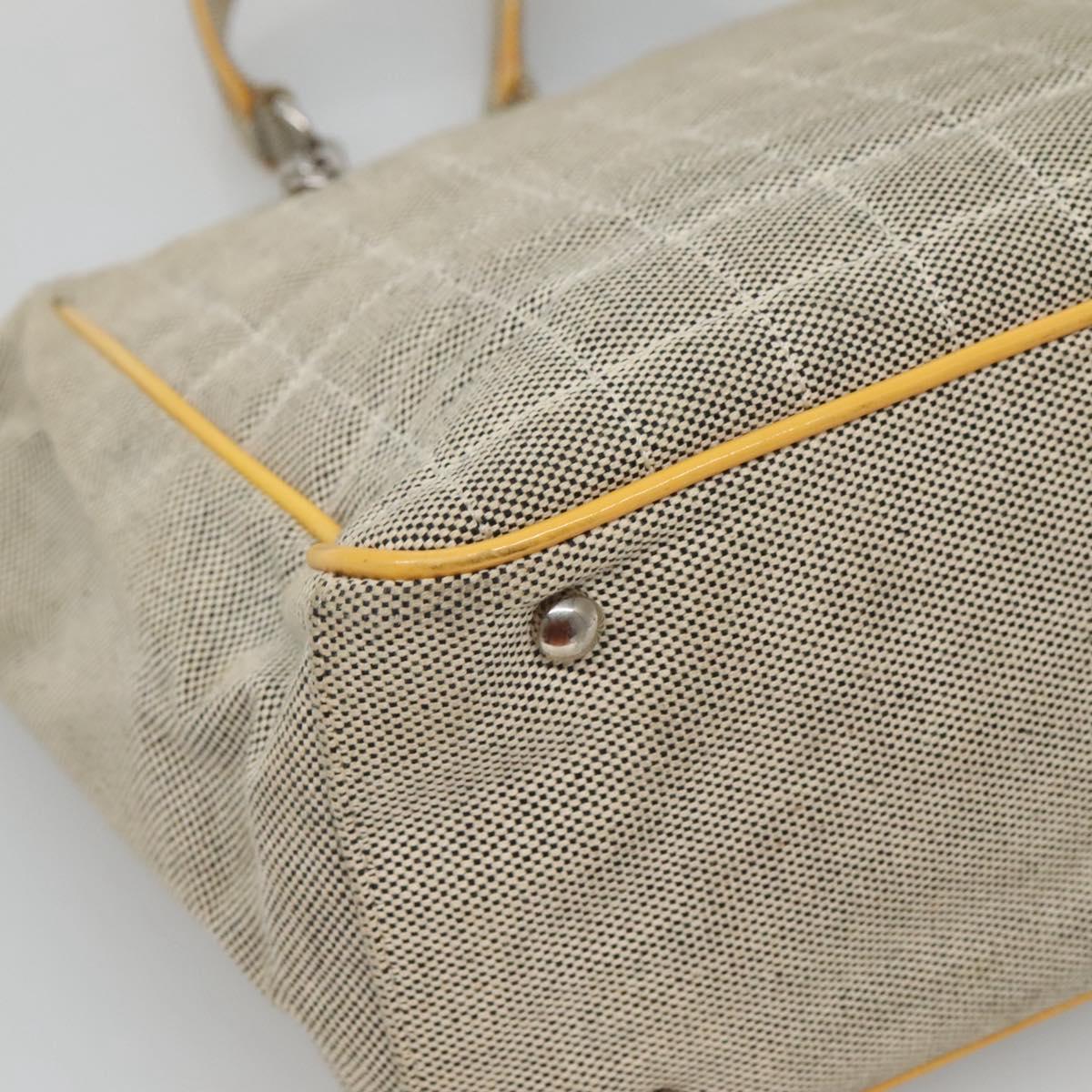 CHANEL Choco Bar Tote Bag Canvas Beige Yellow CC Auth 116301