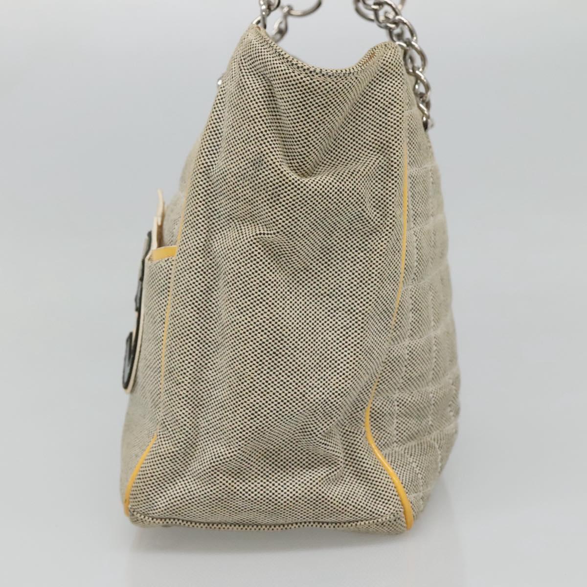 CHANEL Choco Bar Tote Bag Canvas Beige Yellow CC Auth 116301