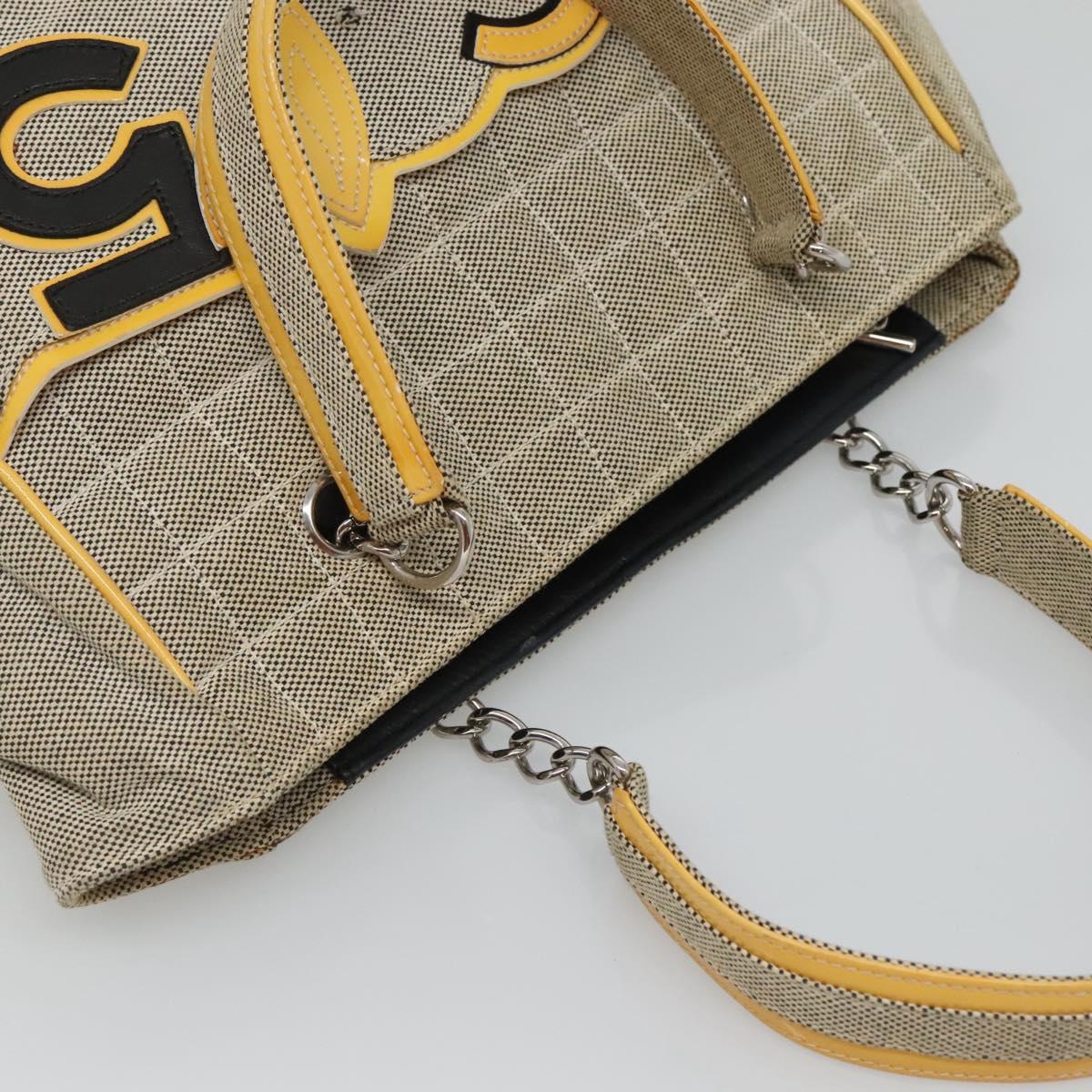CHANEL Choco Bar Tote Bag Canvas Beige Yellow CC Auth 116301
