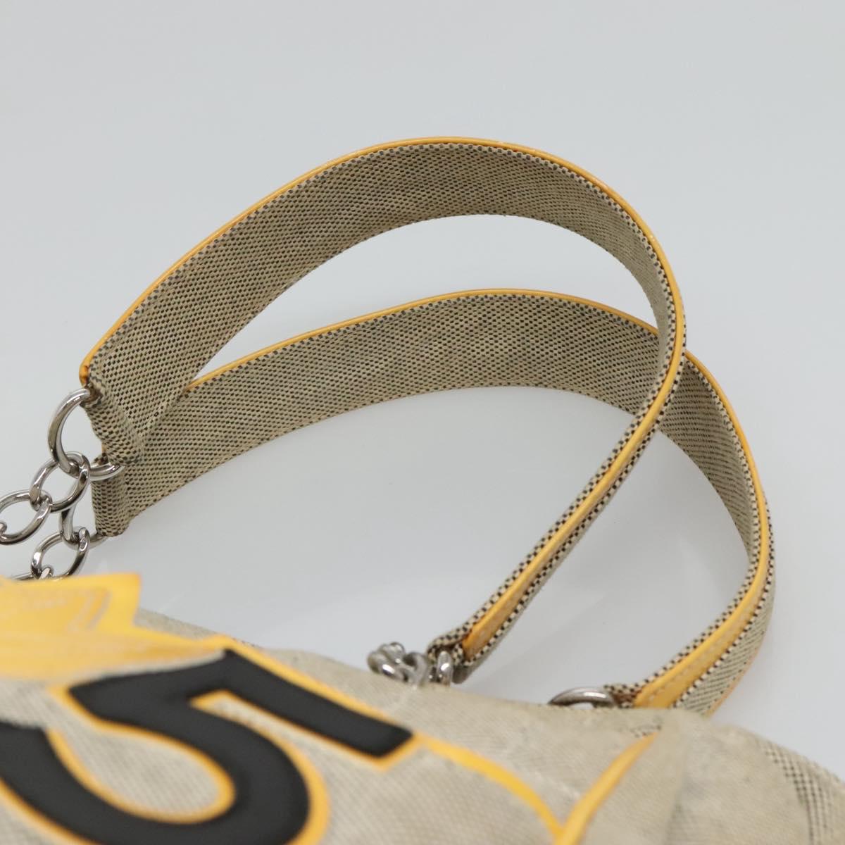 CHANEL Choco Bar Tote Bag Canvas Beige Yellow CC Auth 116301