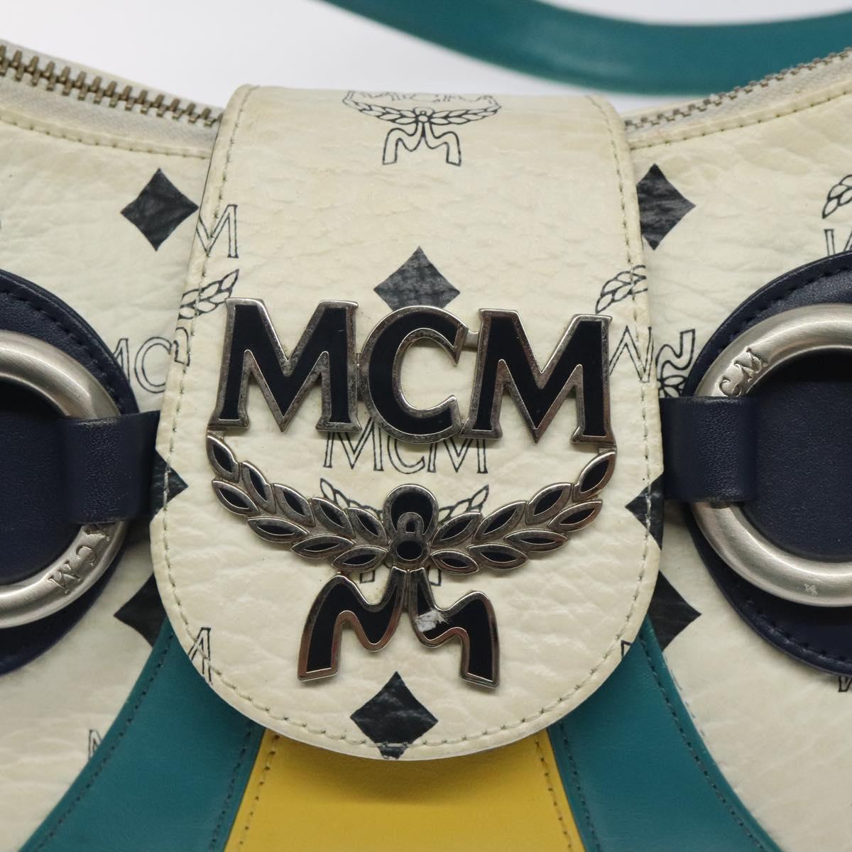 MCM Logogram Vicetos Shoulder Bag PVC Leather White Auth 116317