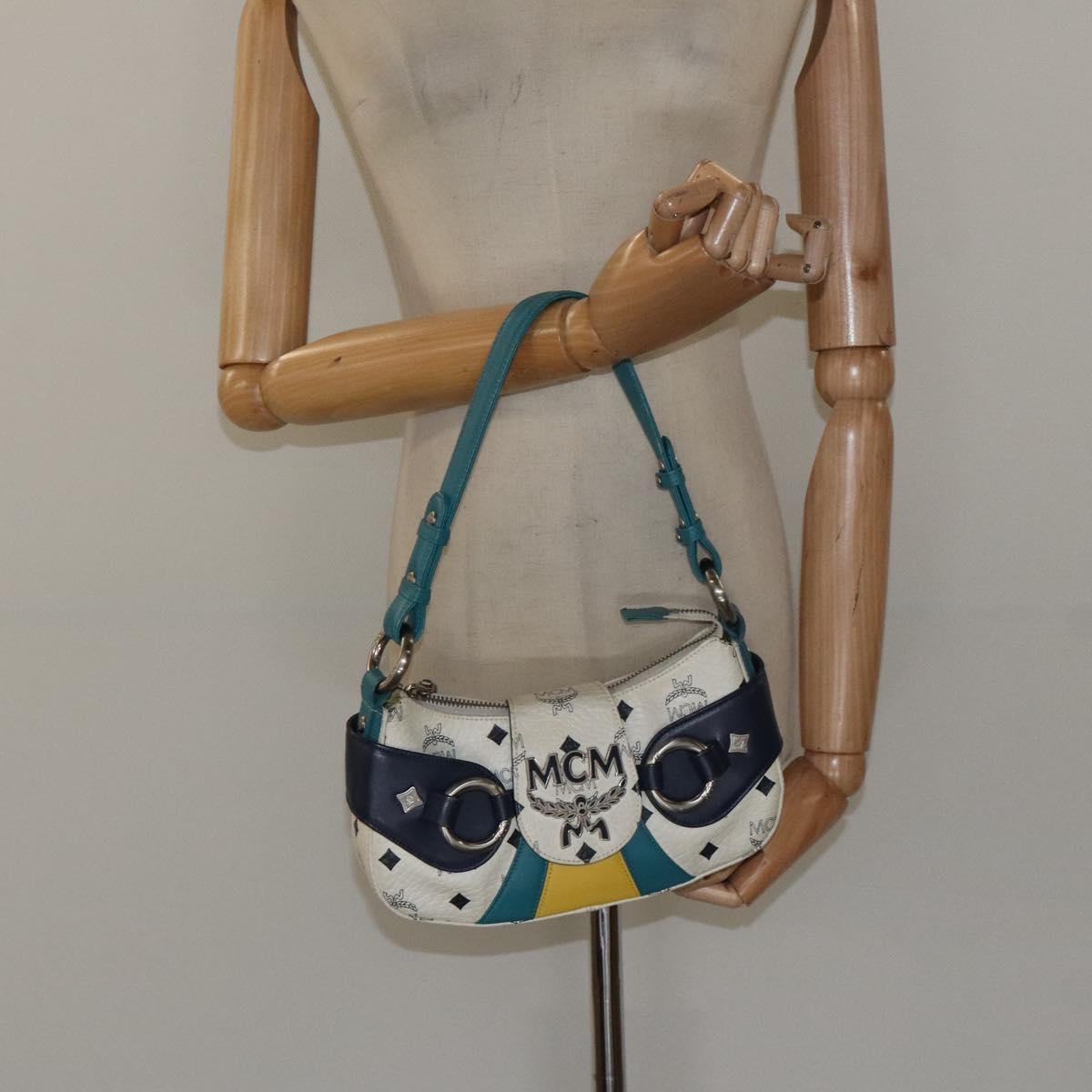 MCM Logogram Vicetos Shoulder Bag PVC Leather White Auth 116317