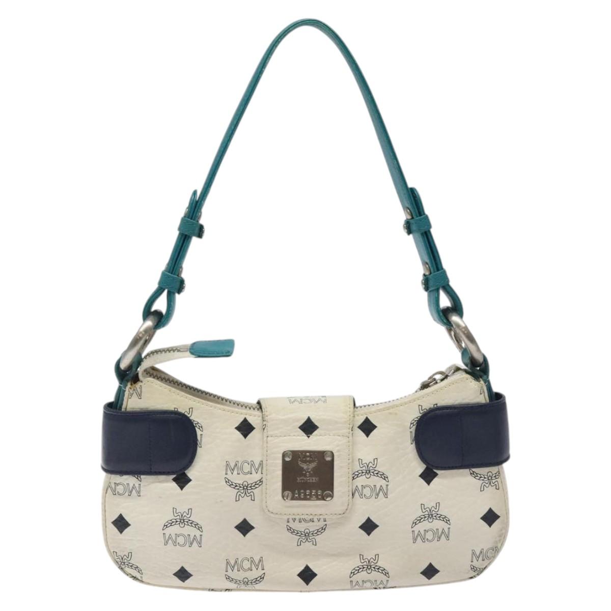 MCM Logogram Vicetos Shoulder Bag PVC Leather White Auth 116317