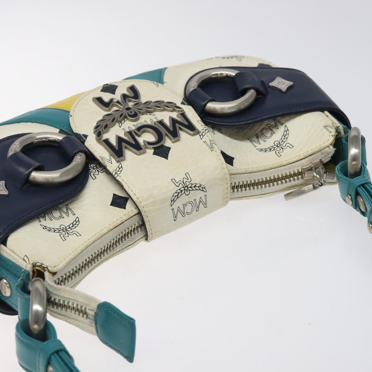 MCM Logogram Vicetos Shoulder Bag PVC Leather White Auth 116317