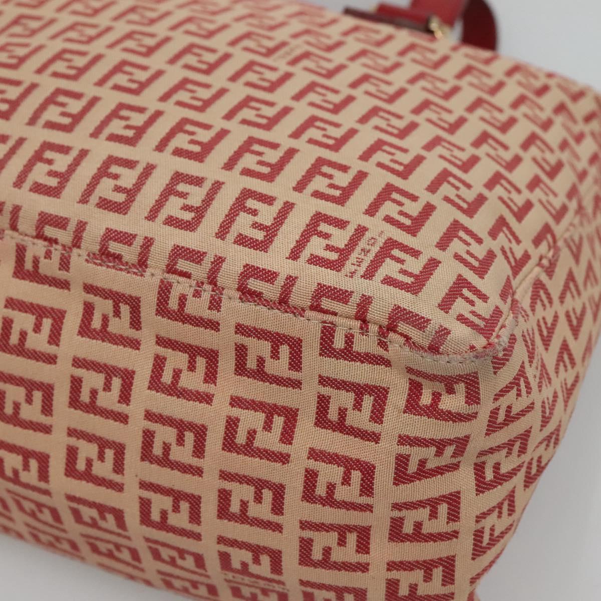 FENDI Zucchino Canvas Hand Bag Red Gold Auth 116319