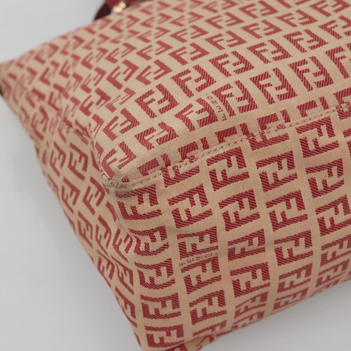 FENDI Zucchino Canvas Hand Bag Red Gold Auth 116319