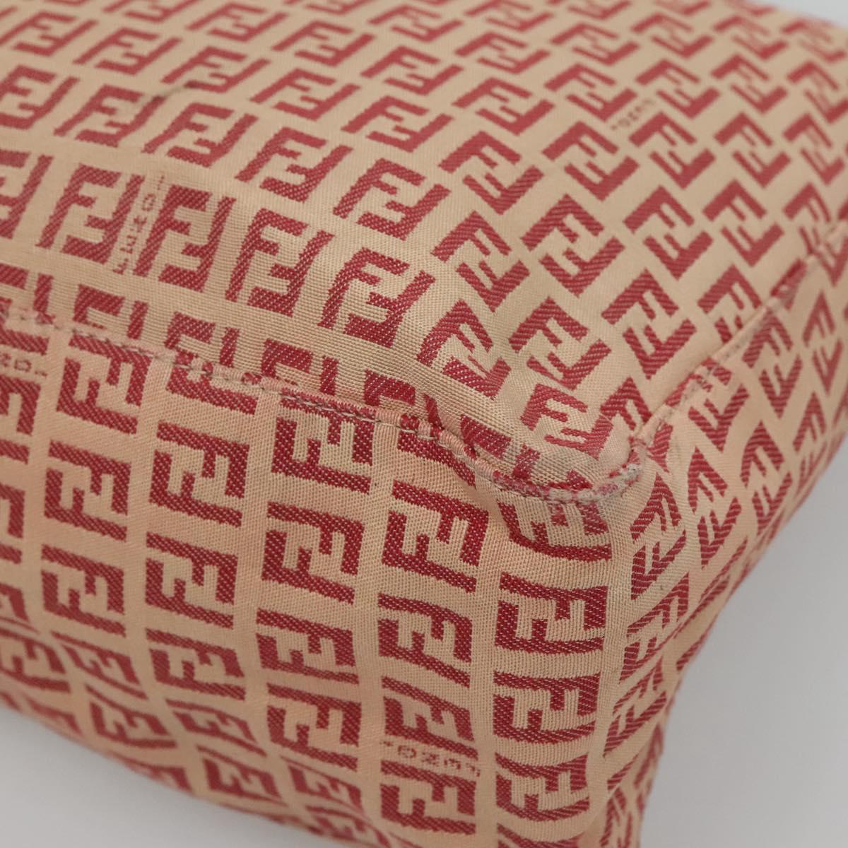 FENDI Zucchino Canvas Hand Bag Red Gold Auth 116319