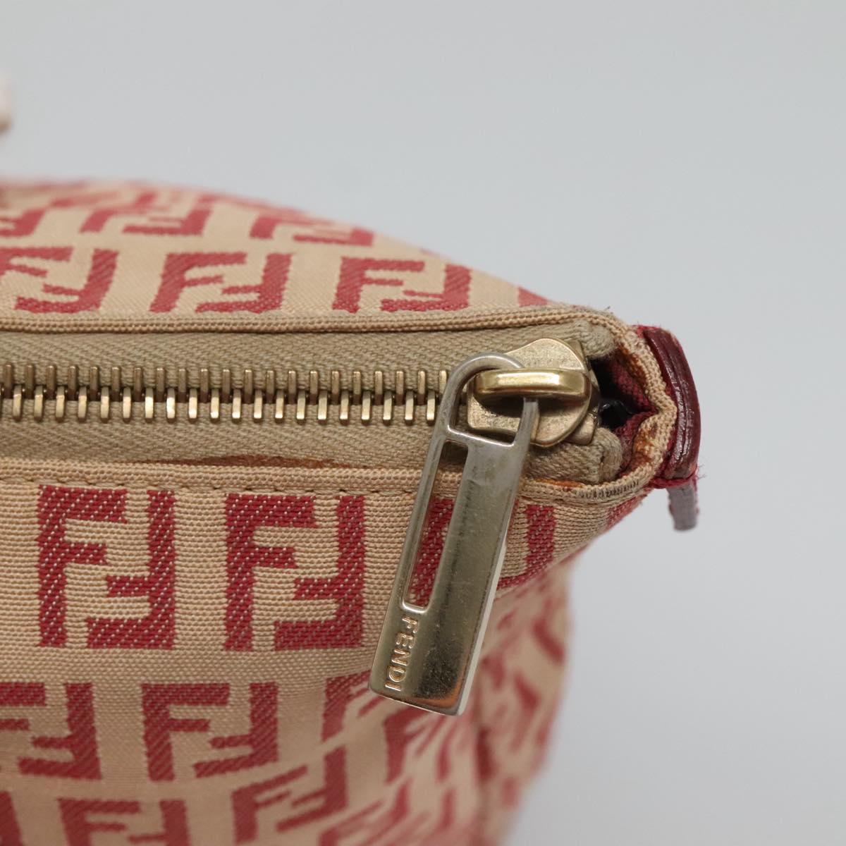 FENDI Zucchino Canvas Hand Bag Red Gold Auth 116319