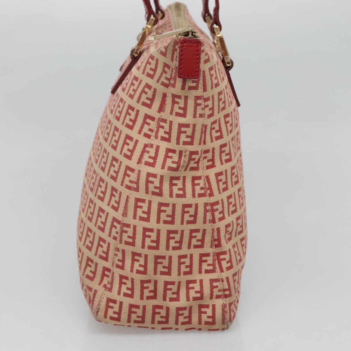 FENDI Zucchino Canvas Hand Bag Red Gold Auth 116319