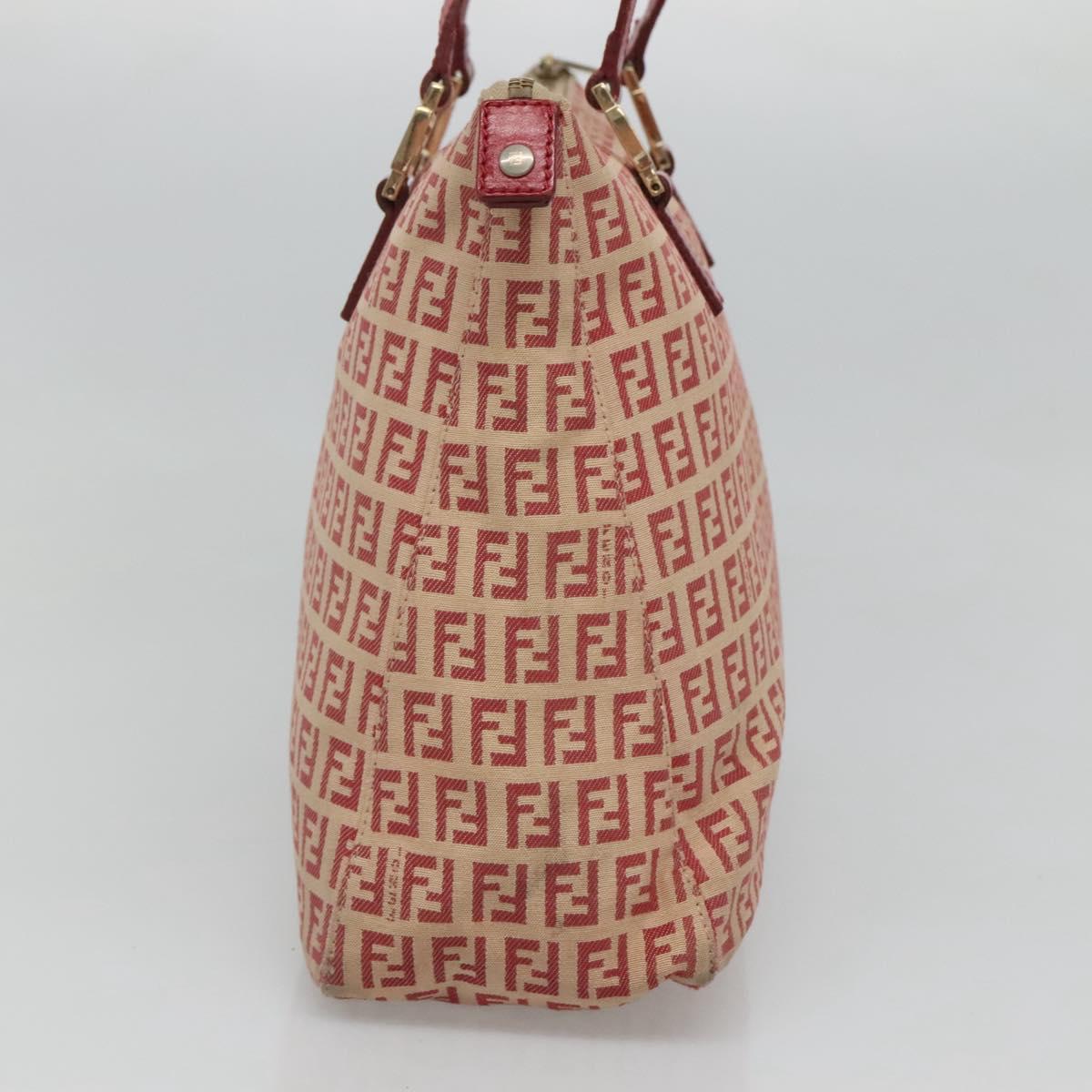 FENDI Zucchino Canvas Hand Bag Red Gold Auth 116319