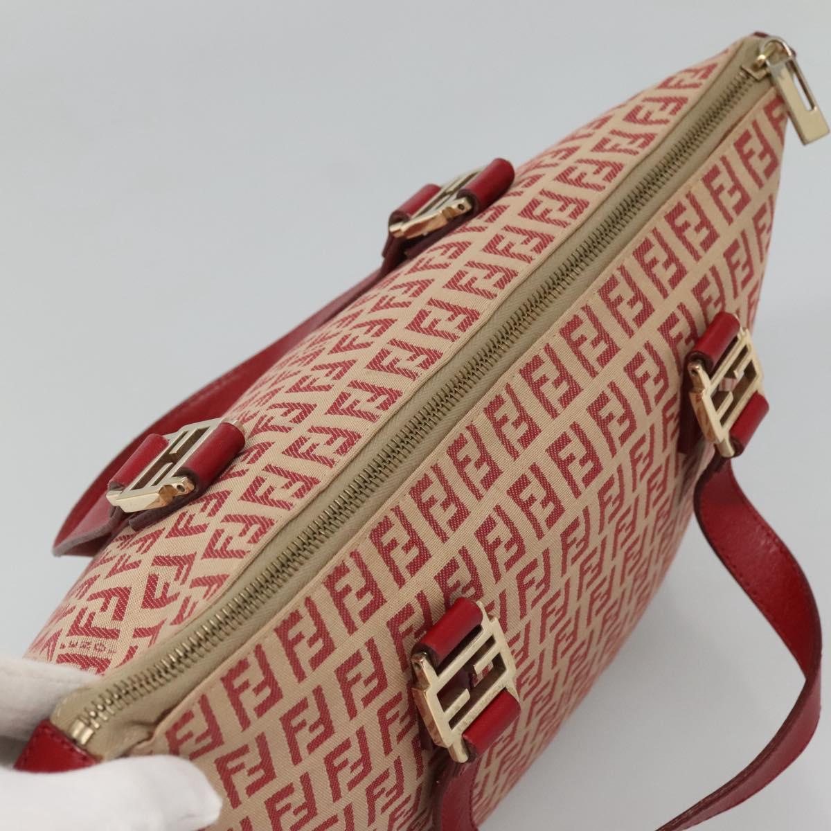 FENDI Zucchino Canvas Hand Bag Red Gold Auth 116319