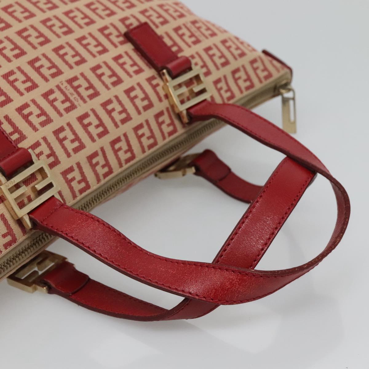 FENDI Zucchino Canvas Hand Bag Red Gold Auth 116319