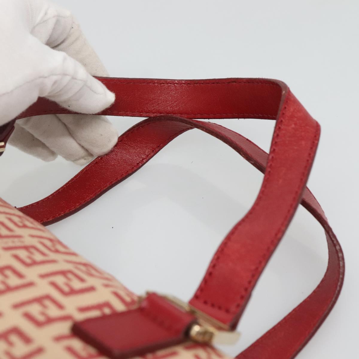 FENDI Zucchino Canvas Hand Bag Red Gold Auth 116319