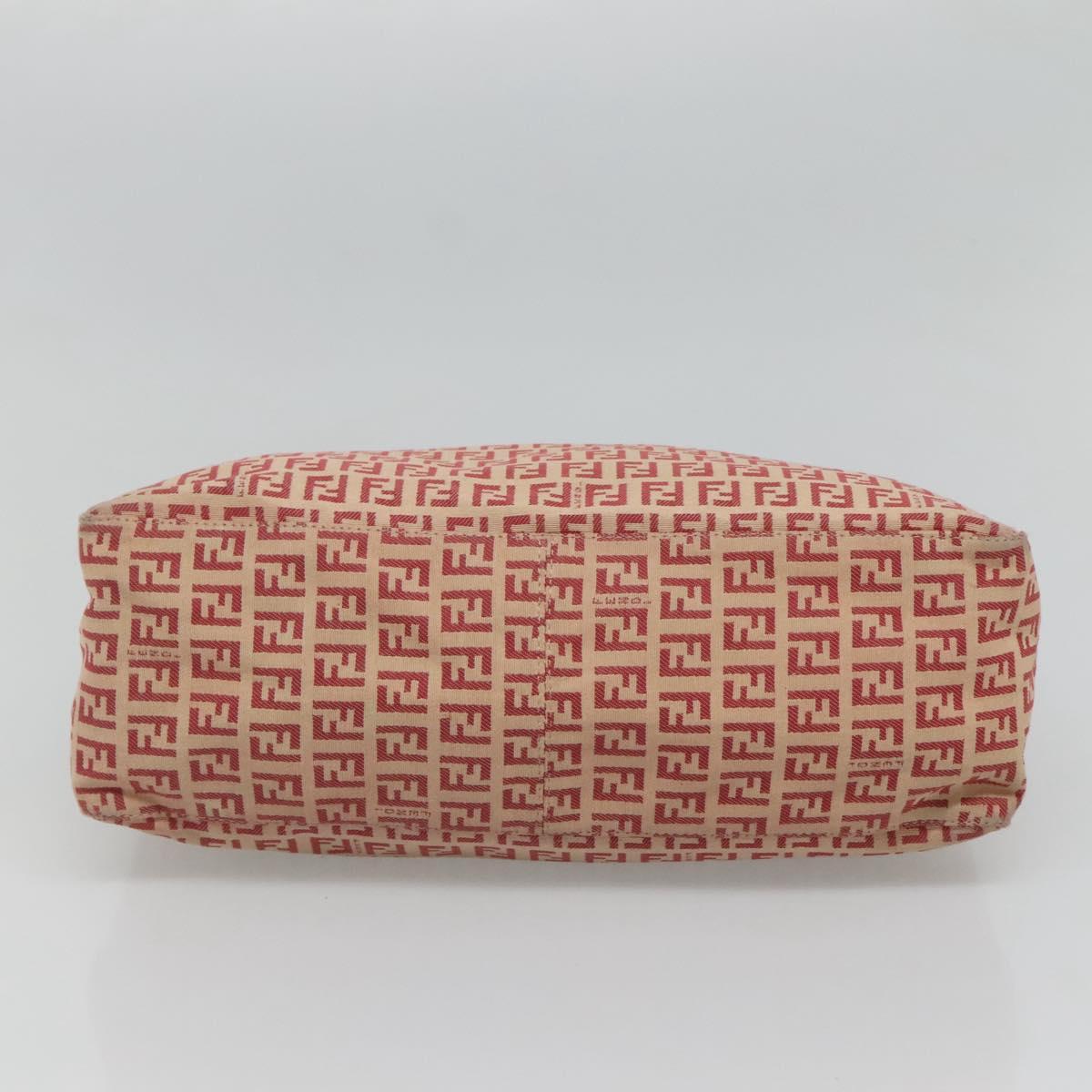 FENDI Zucchino Canvas Hand Bag Red Gold Auth 116319