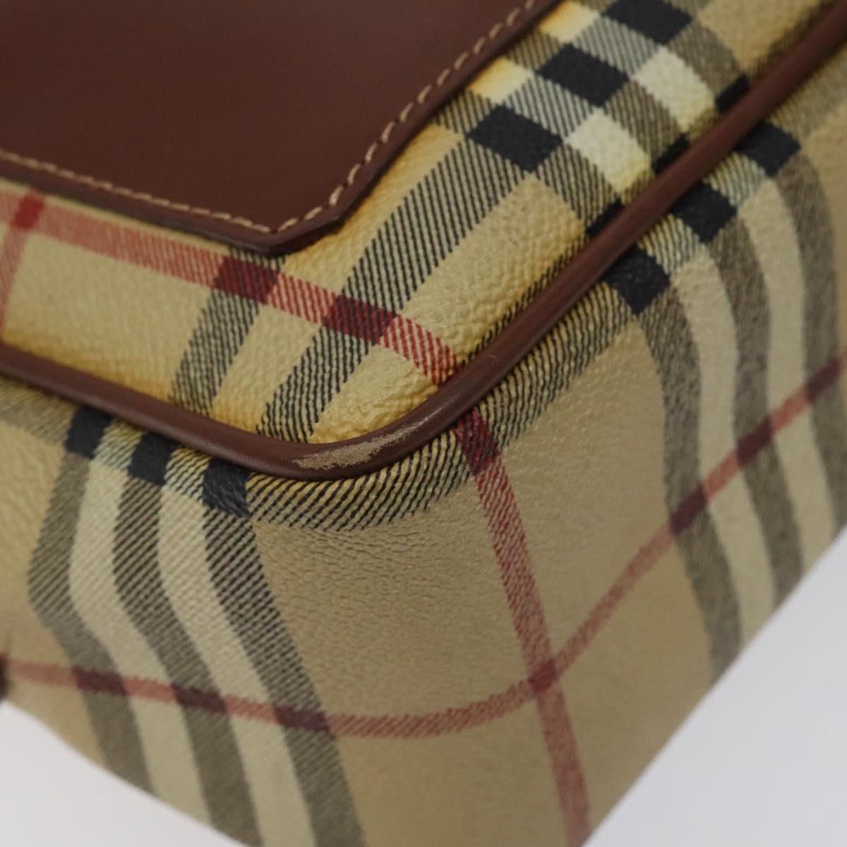 BURBERRY Nova Check Shoulder Bag PVC Beige Gold Auth 116326