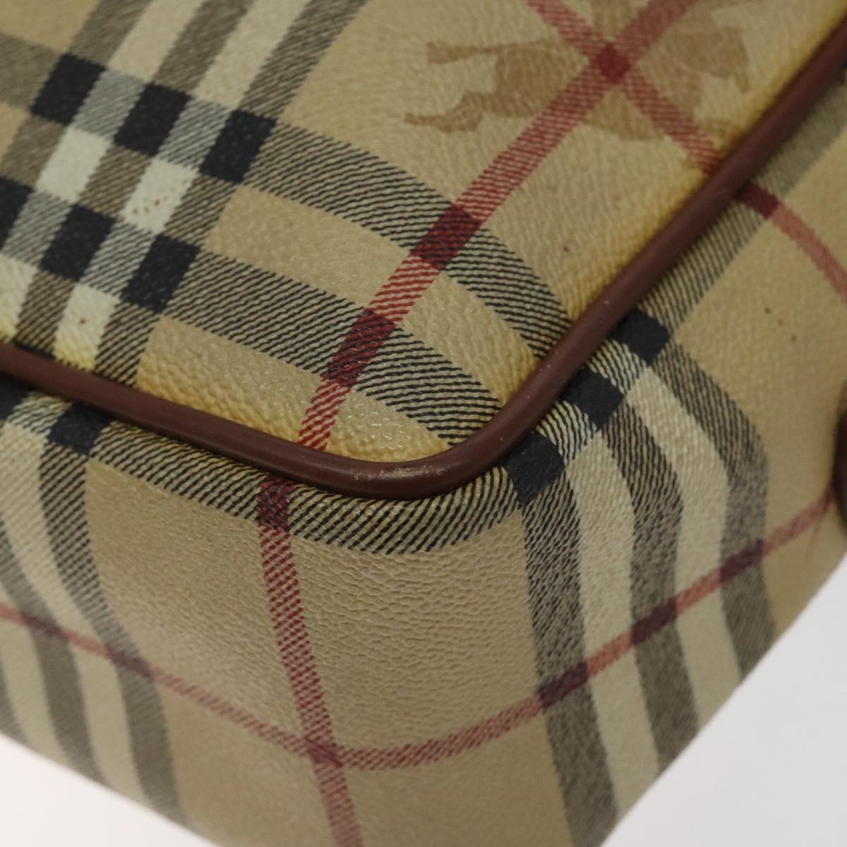 BURBERRY Nova Check Shoulder Bag PVC Beige Gold Auth 116326