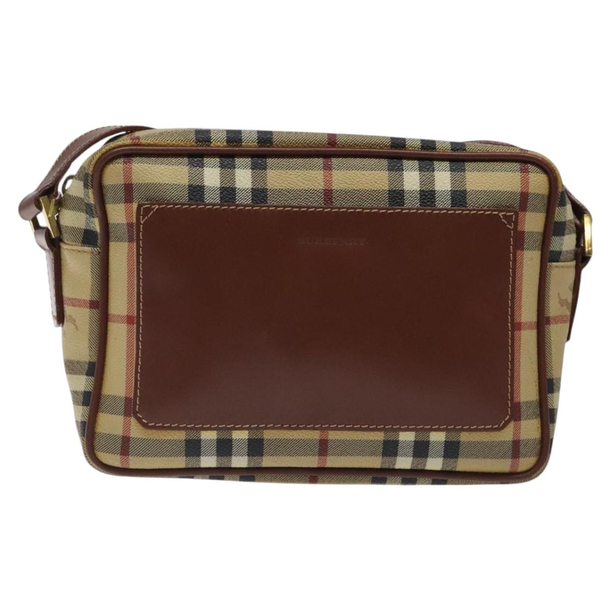 BURBERRY Nova Check Shoulder Bag PVC Beige Gold Auth 116326