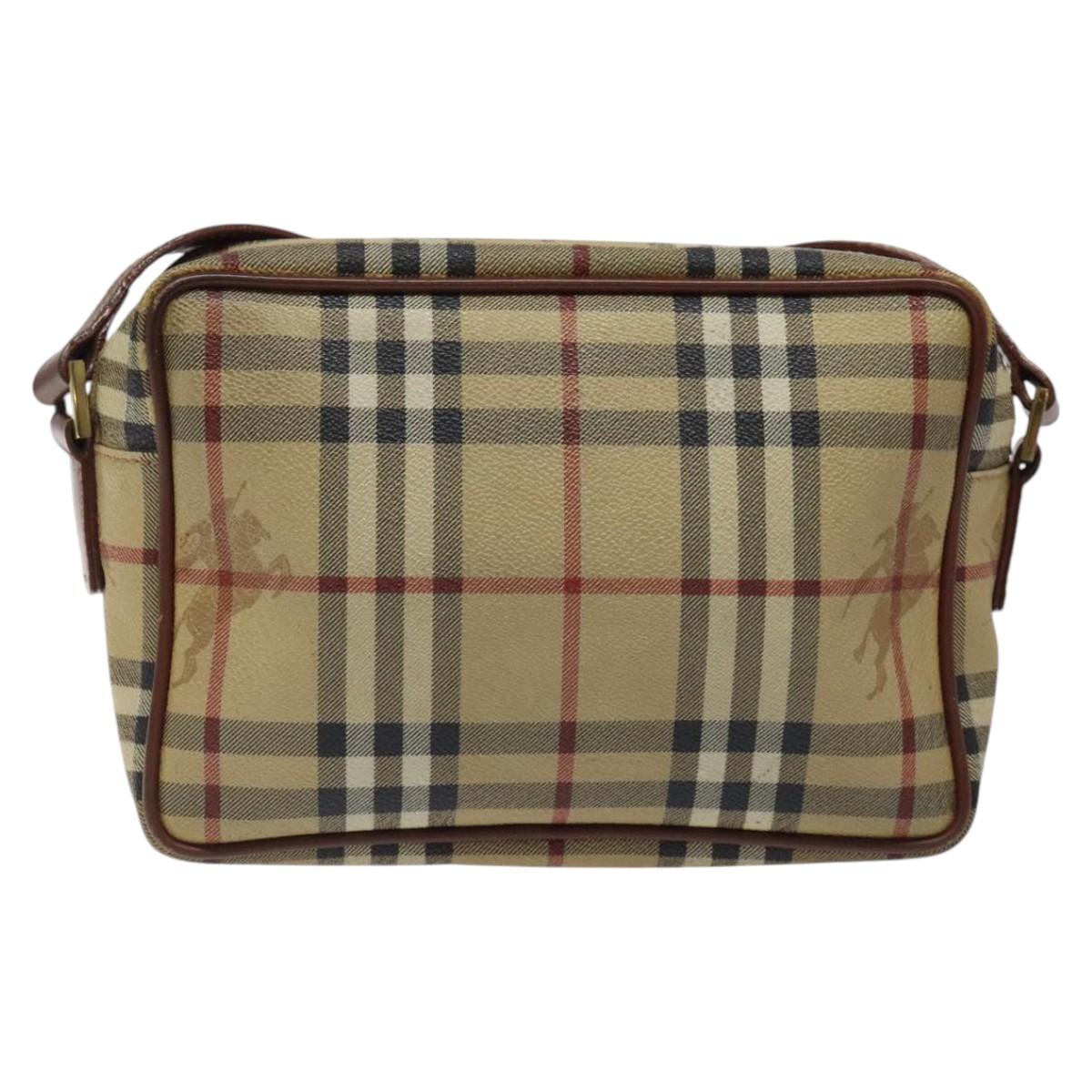 BURBERRY Nova Check Shoulder Bag PVC Beige Gold Auth 116326