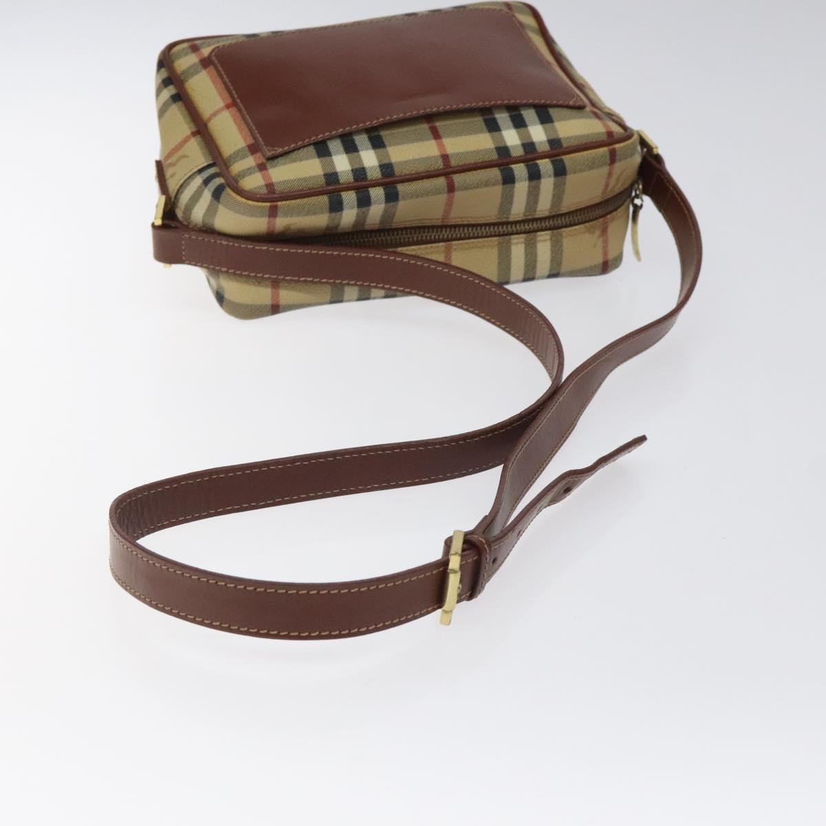 BURBERRY Nova Check Shoulder Bag PVC Beige Gold Auth 116326