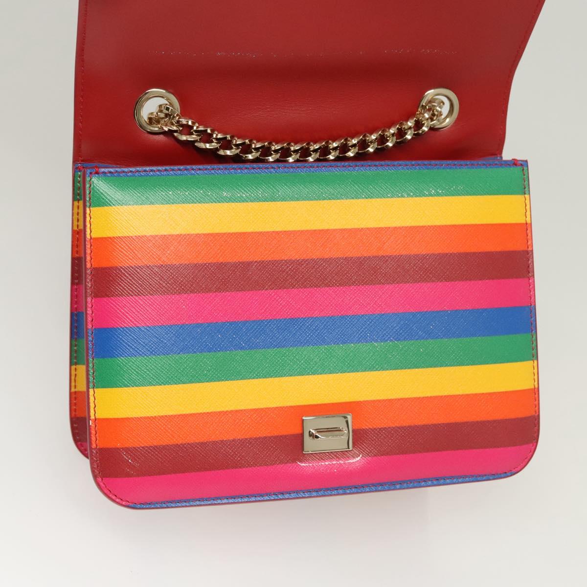Salvatore Ferragamo Vala Chain Shoulder Bag Leather Gold Rainbow Auth 116333