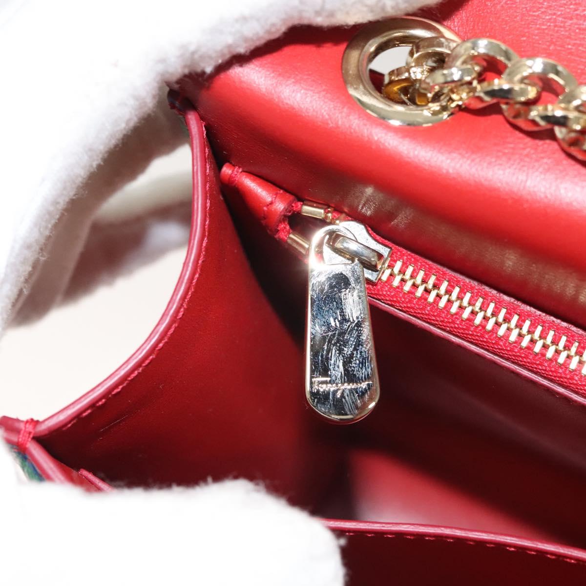 Salvatore Ferragamo Vala Chain Shoulder Bag Leather Gold Rainbow Auth 116333