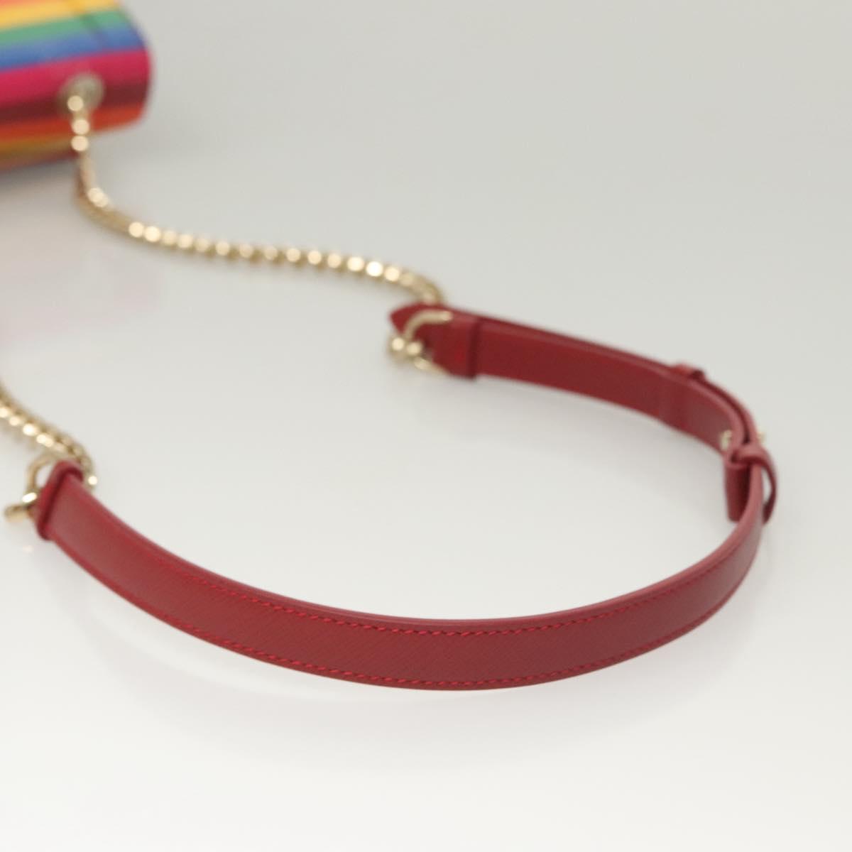 Salvatore Ferragamo Vala Chain Shoulder Bag Leather Gold Rainbow Auth 116333