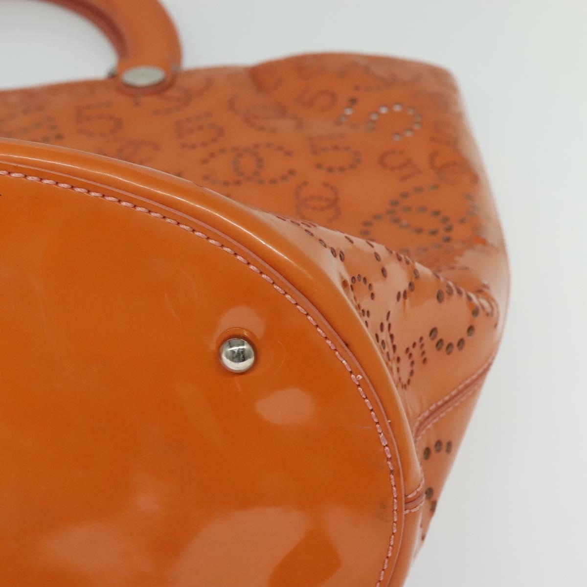 CHANEL Hand Bag Patent leather Orange CC Auth 116336