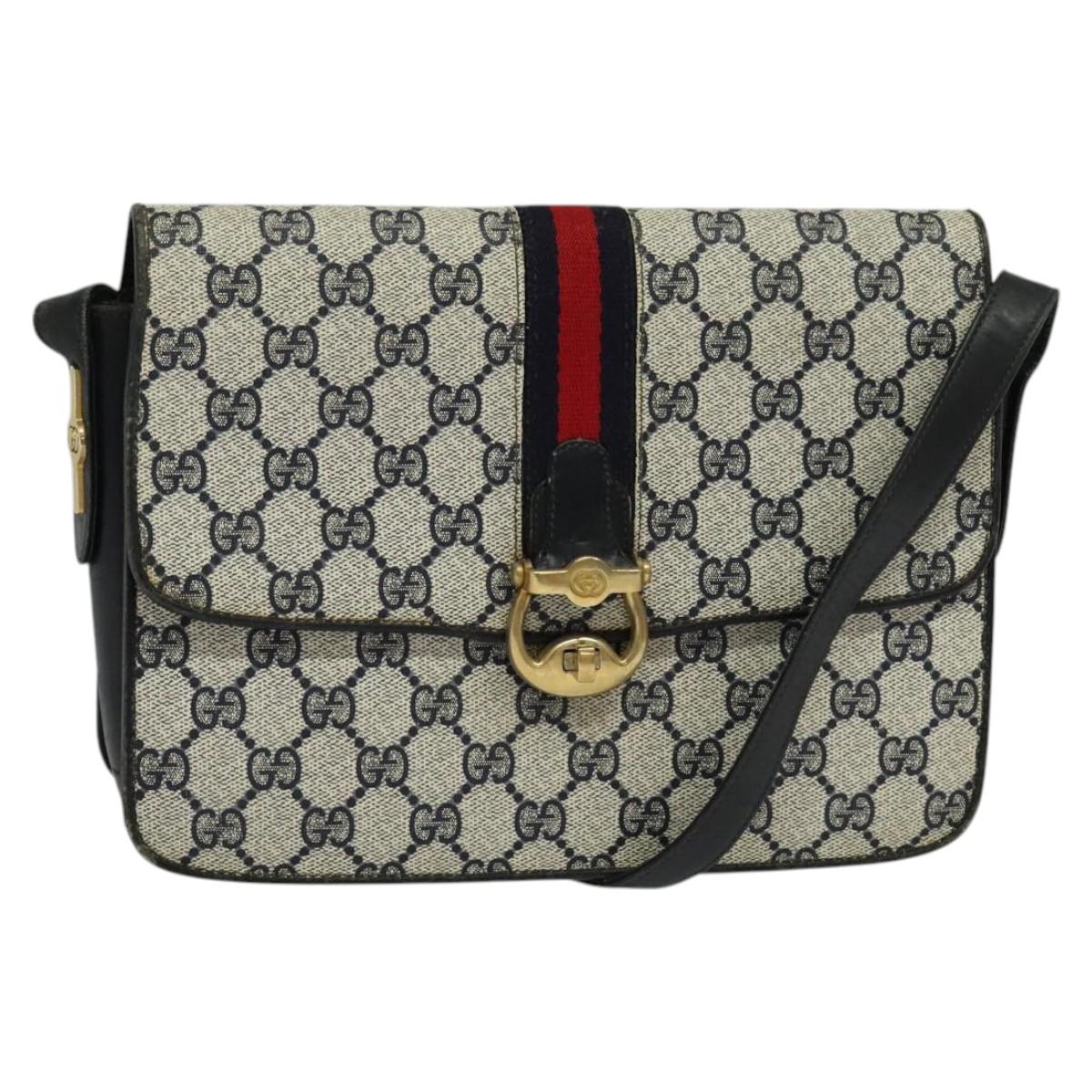 GUCCI GG Supreme Sherry Line Shoulder Bag PVC Navy Gold Red Auth 116337
