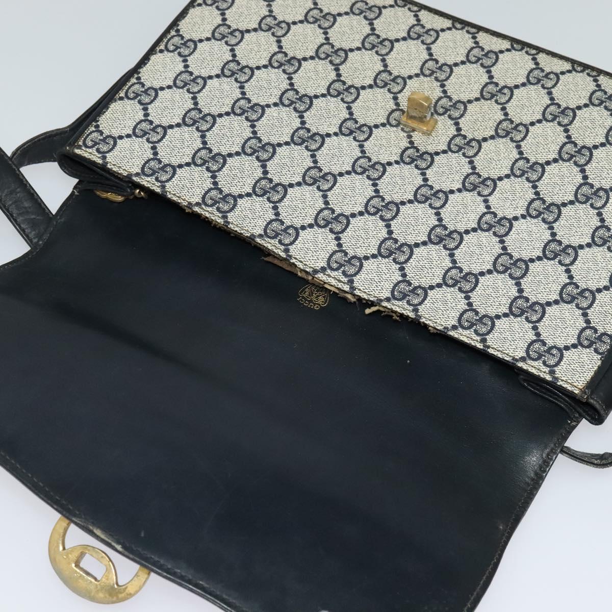 GUCCI GG Supreme Sherry Line Shoulder Bag PVC Navy Gold Red Auth 116337