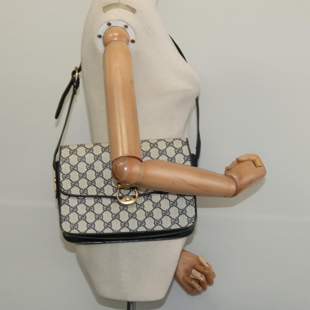 GUCCI GG Supreme Sherry Line Shoulder Bag PVC Navy Gold Red Auth 116337
