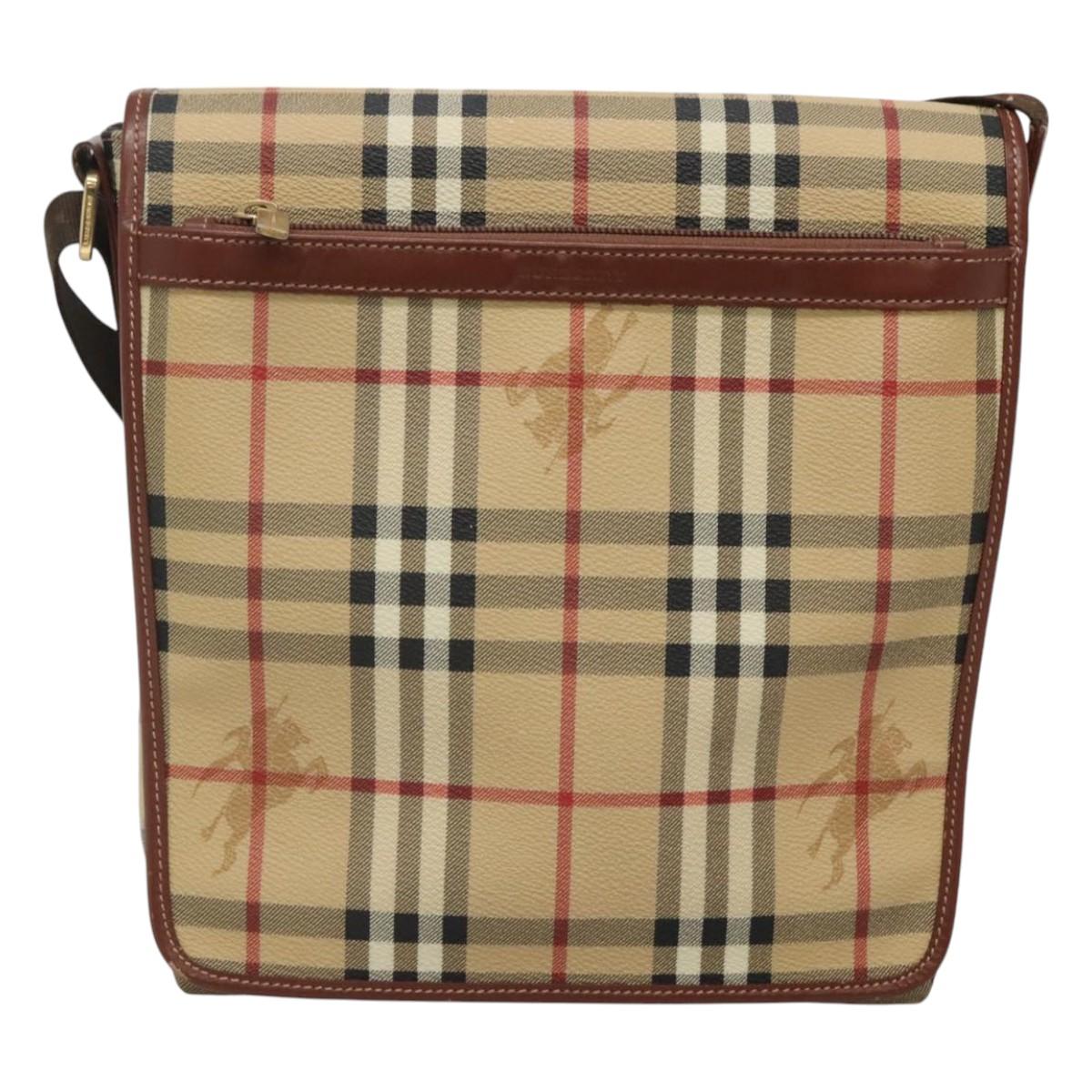 BURBERRY Nova Check Shoulder Bag PVC Leather Beige Auth 116339