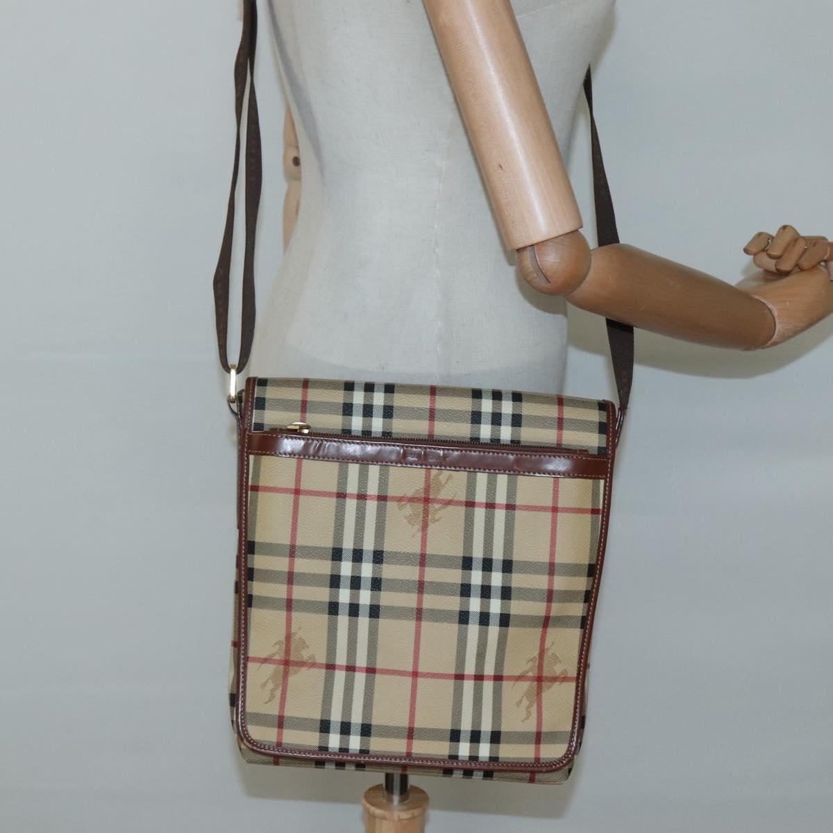BURBERRY Nova Check Shoulder Bag PVC Leather Beige Auth 116339