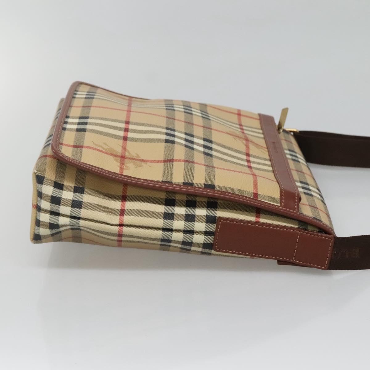 BURBERRY Nova Check Shoulder Bag PVC Leather Beige Auth 116339