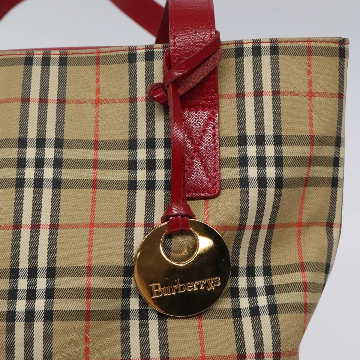 Burberrys Nova Check Tote Bag Canvas Beige Gold Auth 116349