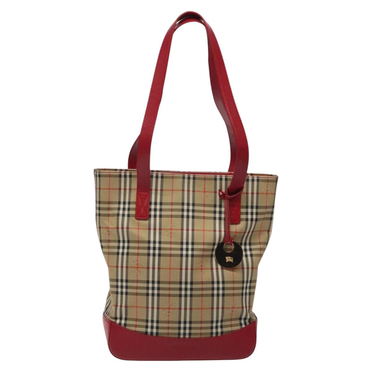 Burberrys Nova Check Tote Bag Canvas Beige Gold Auth 116349