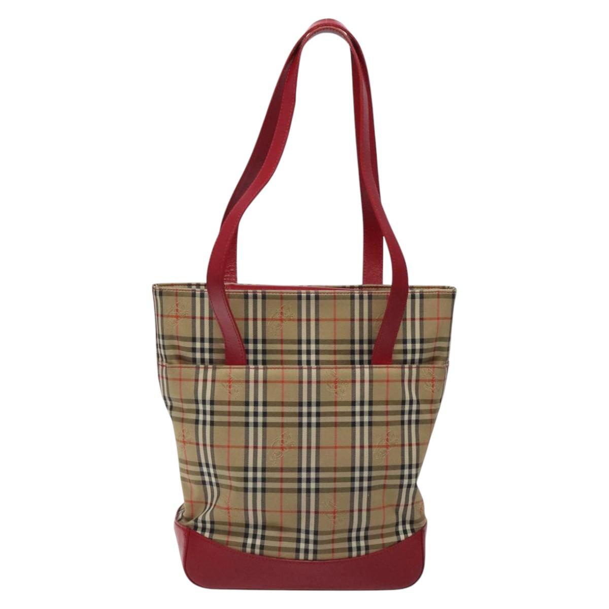 Burberrys Nova Check Tote Bag Canvas Beige Gold Auth 116349