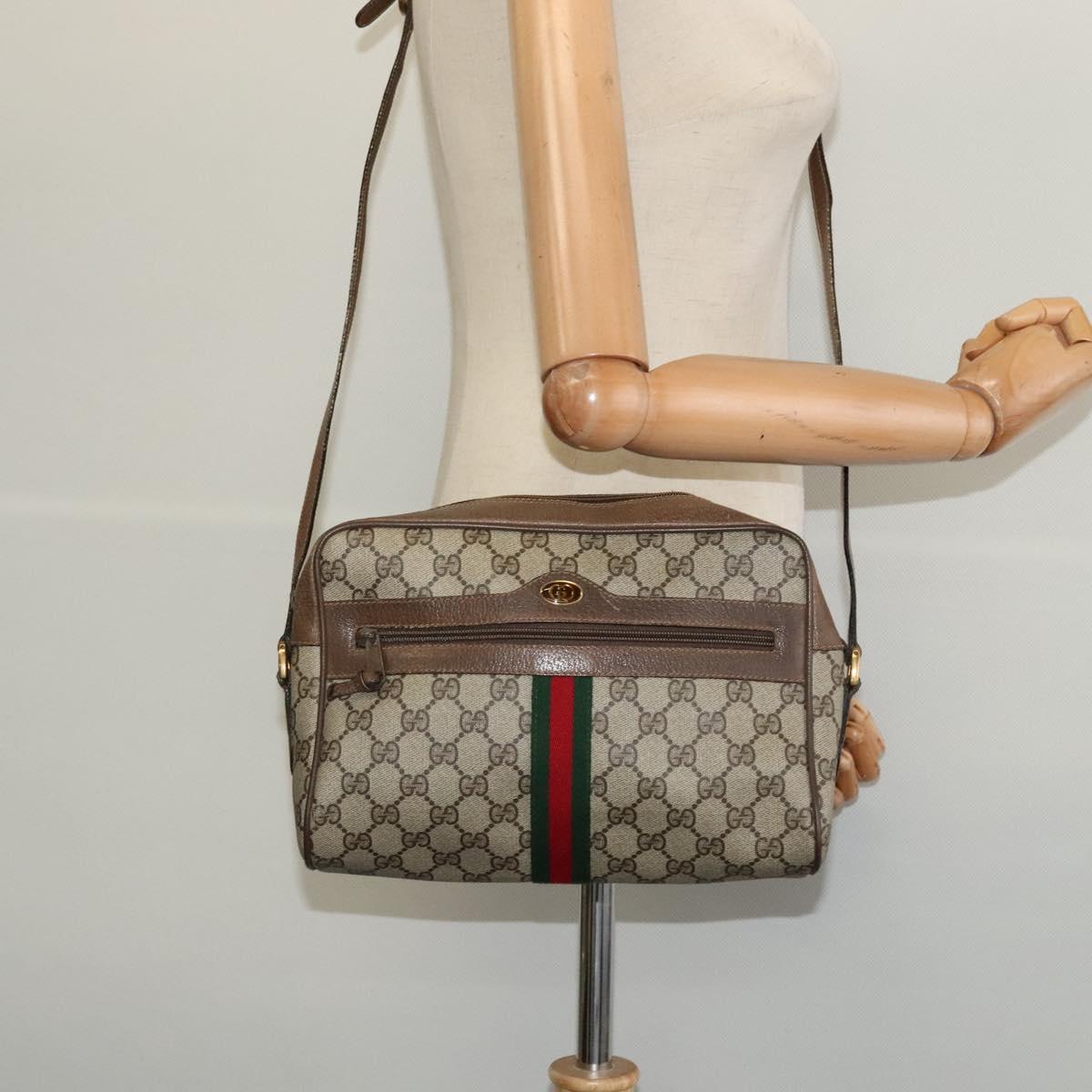 GUCCI GG Supreme Web Sherry Line Shoulder Bag PVC Beige 56 02 005 Auth 116354