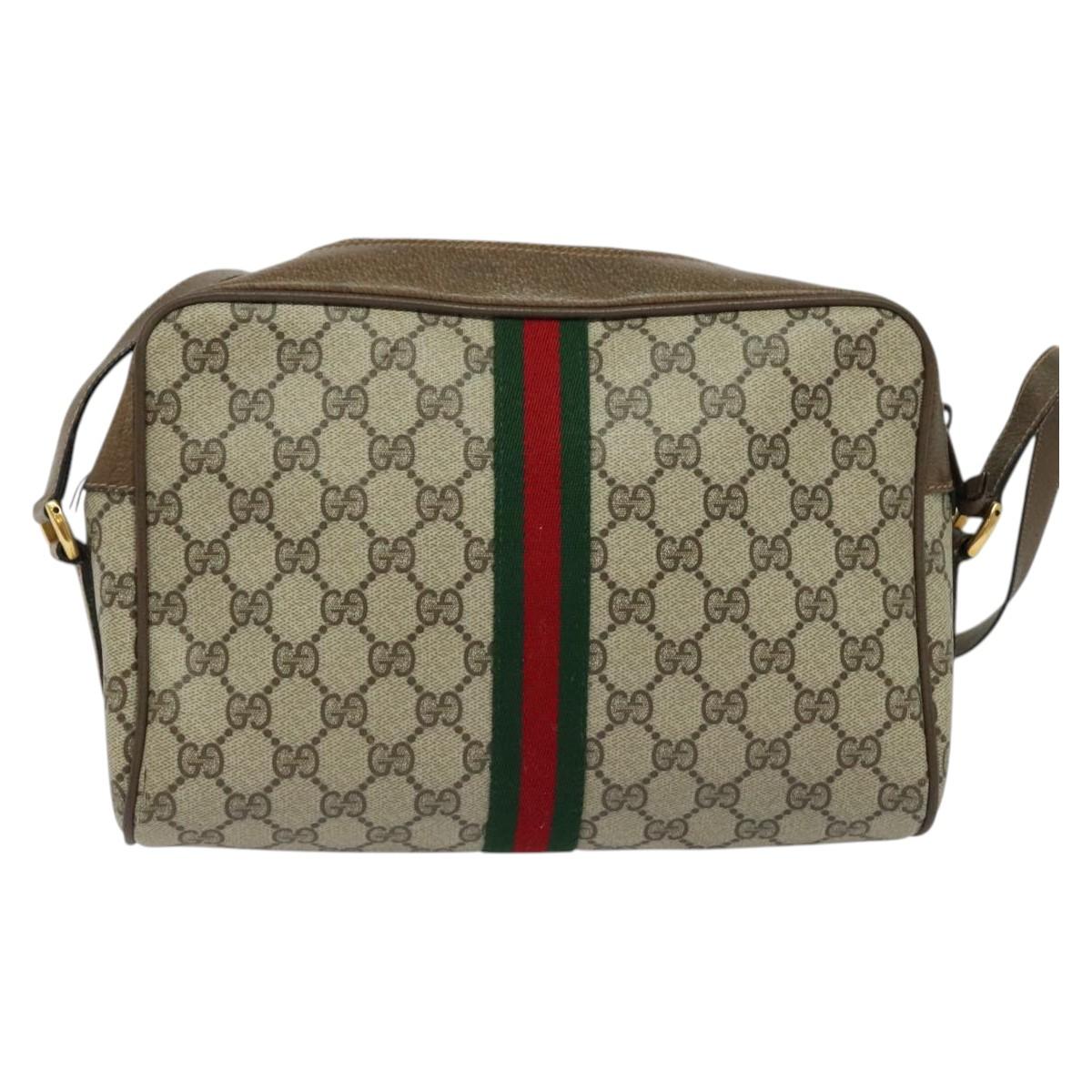 GUCCI GG Supreme Web Sherry Line Shoulder Bag PVC Beige 56 02 005 Auth 116354