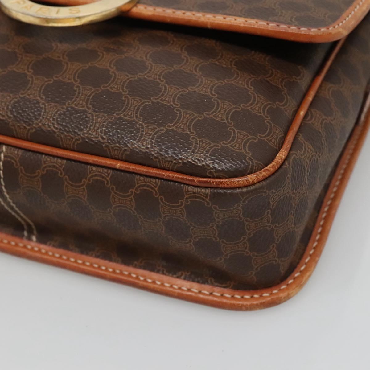 CELINE Macadam Canvas Shoulder Bag PVC Leather Brown Gold Auth 116385