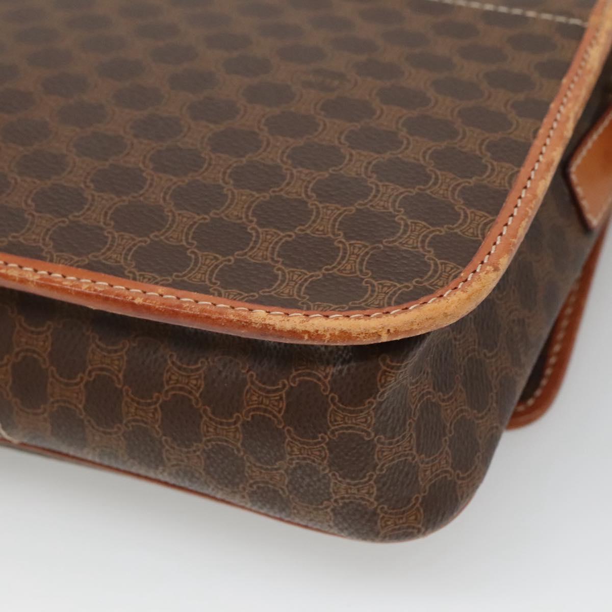 CELINE Macadam Canvas Shoulder Bag PVC Leather Brown Gold Auth 116385