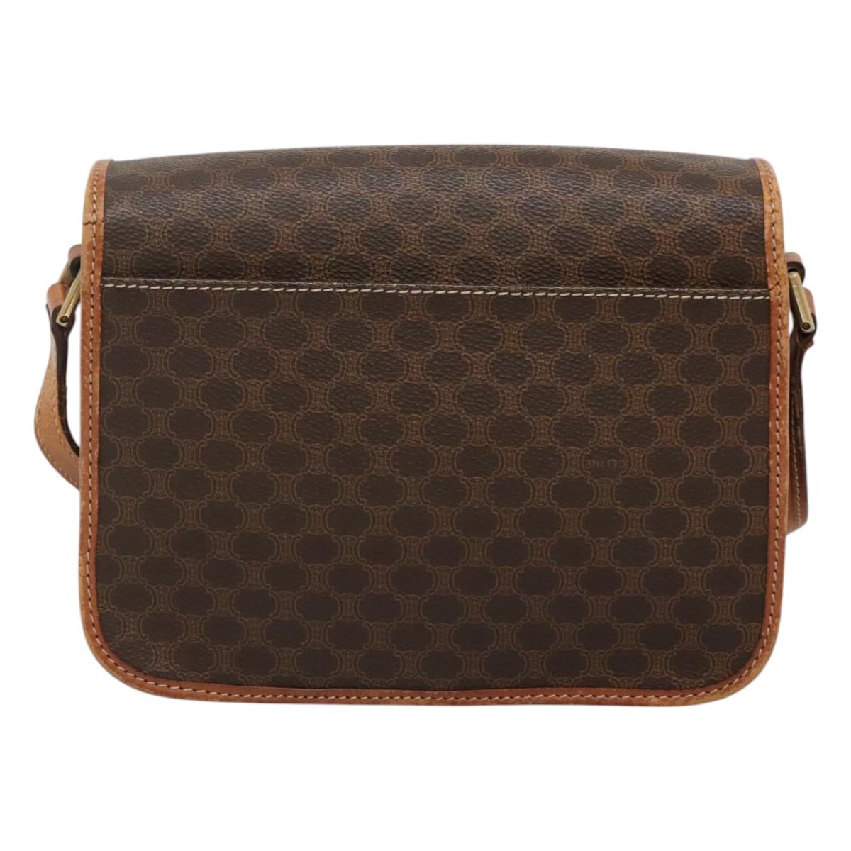 CELINE Macadam Canvas Shoulder Bag PVC Leather Brown Gold Auth 116385