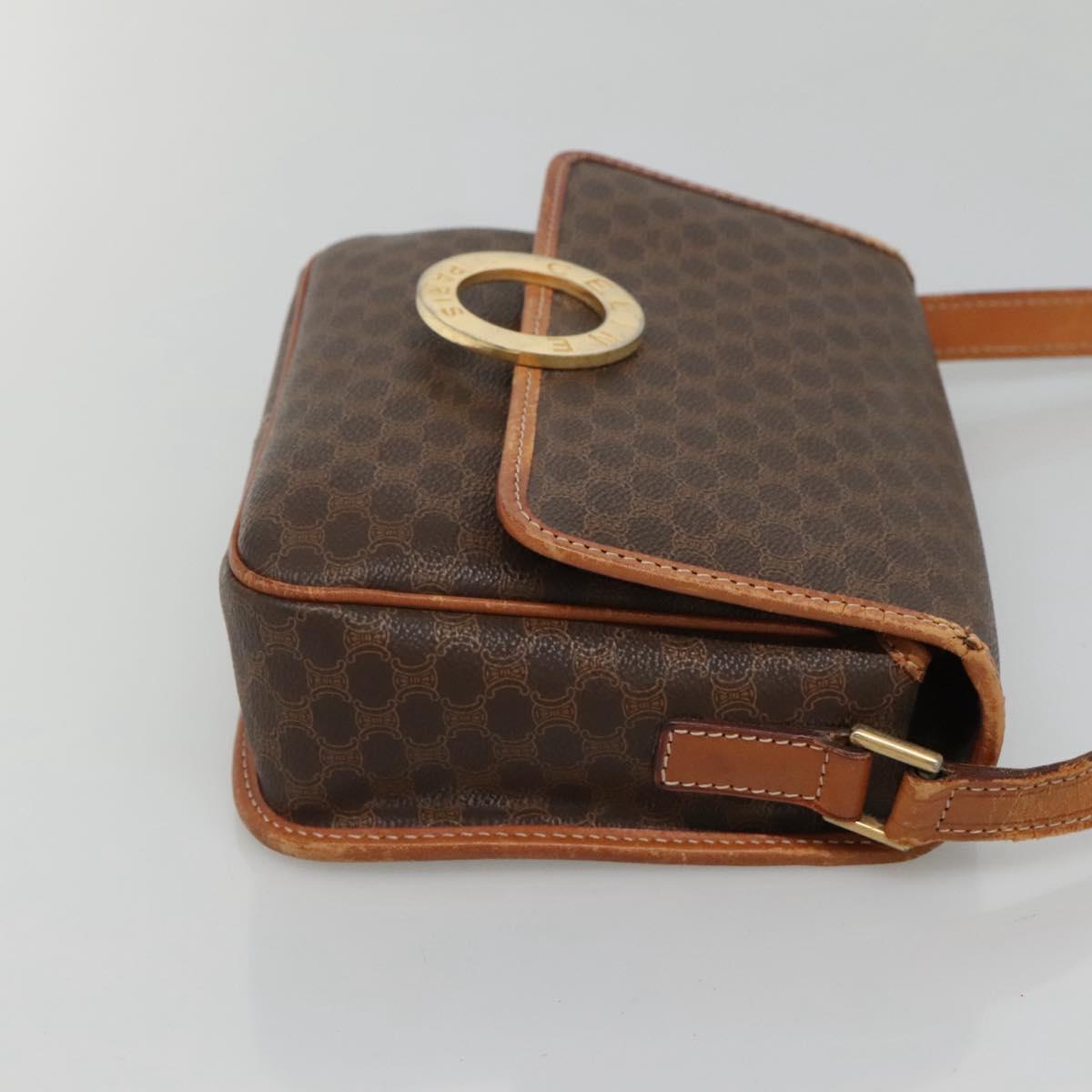 CELINE Macadam Canvas Shoulder Bag PVC Leather Brown Gold Auth 116385