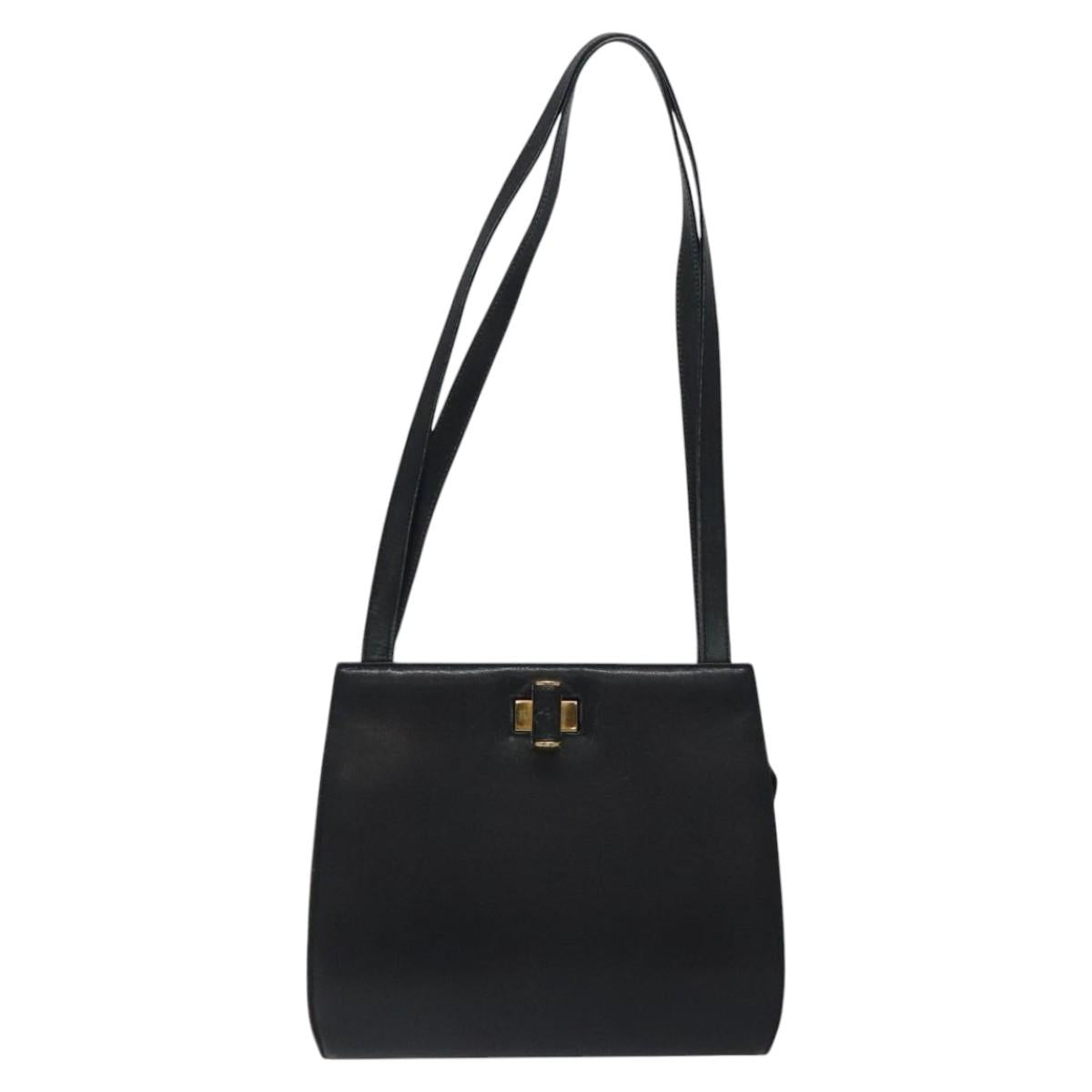 Salvatore Ferragamo Shoulder Bag Leather Black Gold Auth 116392