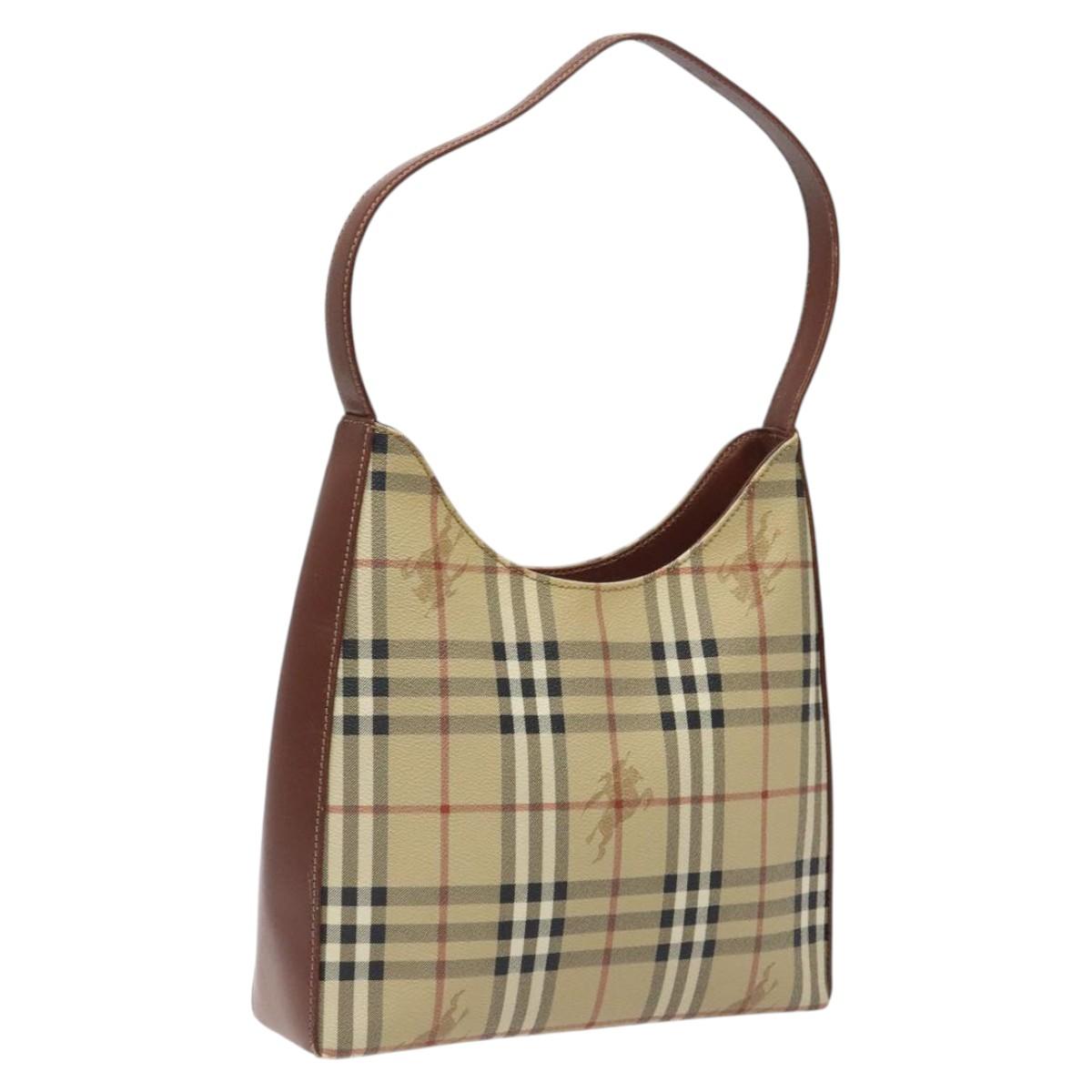 Burberrys Nova Check Shoulder Bag PVC Leather Beige Auth 116394